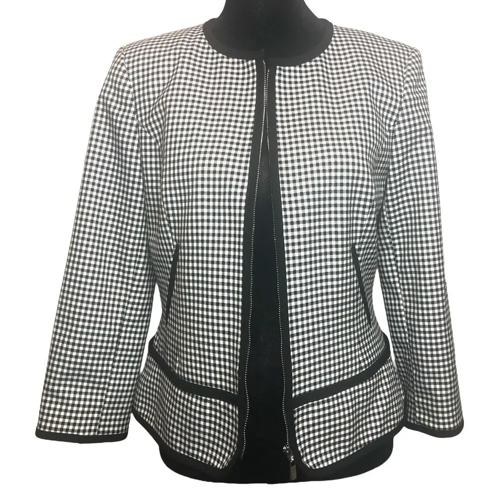 Calvin Klein Black and White Gingham Blazer - Size 2